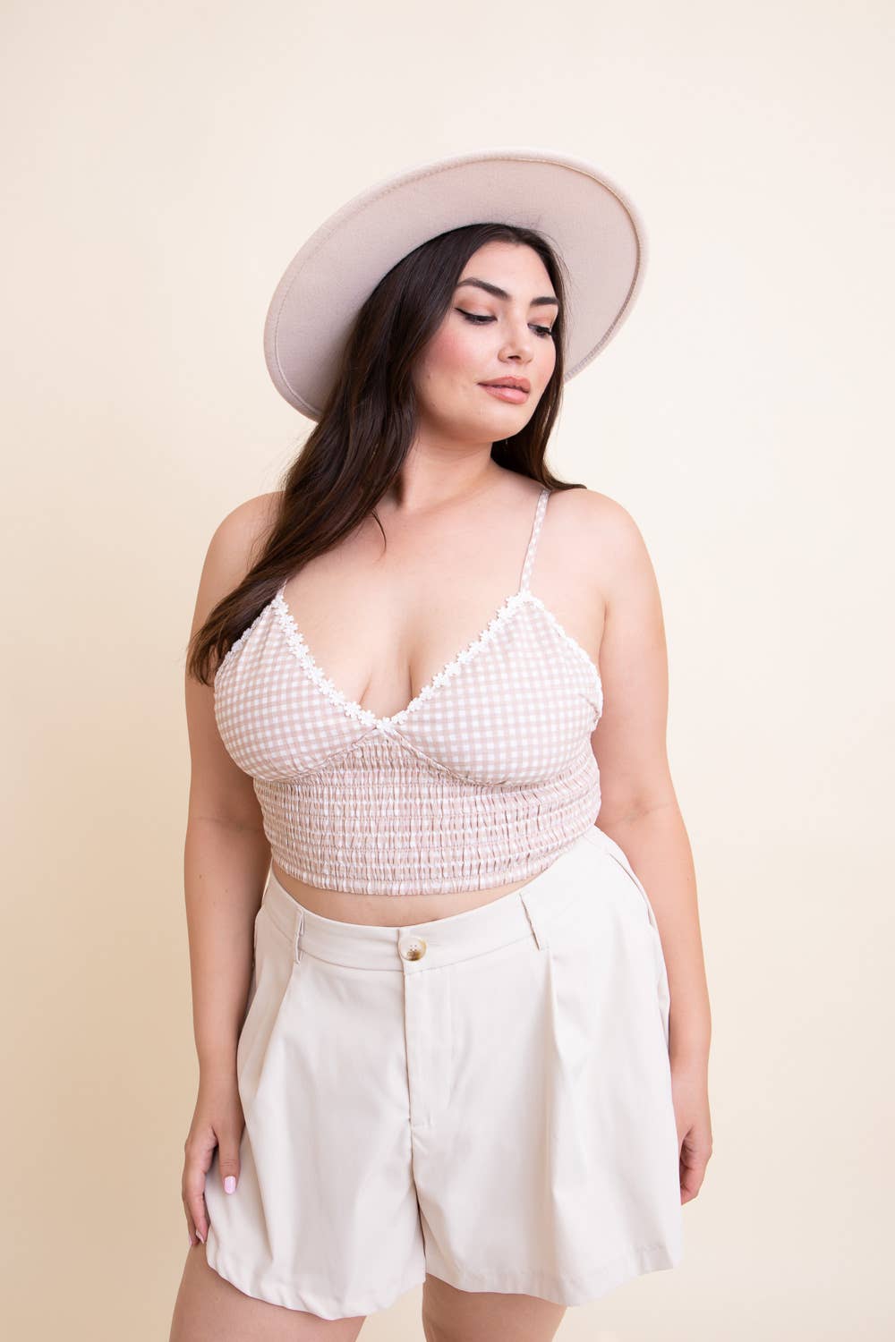 Plus Size Gingham Daisy Trim Smocked Bralette