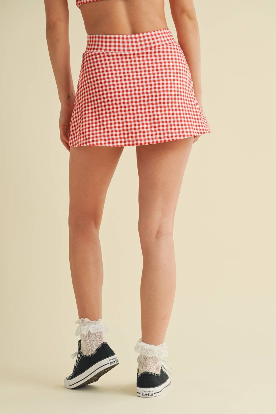 Gingham Print Side Slit A-Line Skort