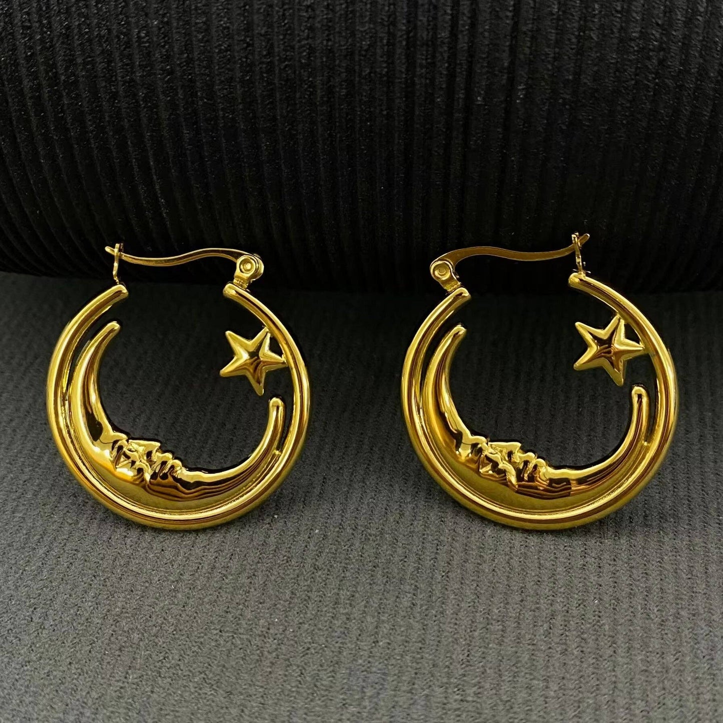 Moon Star 18K Gold Plated S.Steel Hoop Earrings
