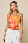 Lily Flower Floral Twist One Shoulder Mesh Y2K Top