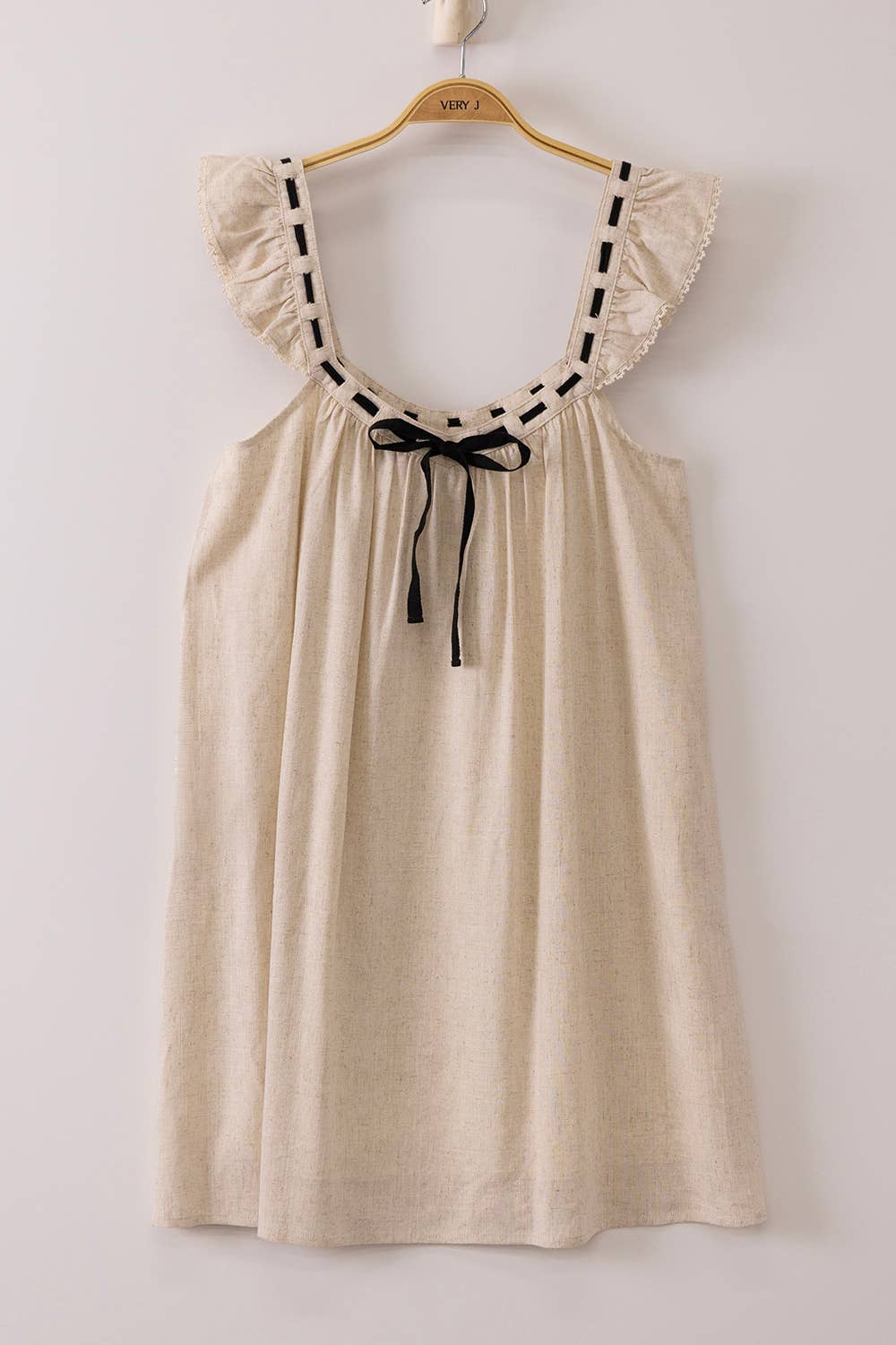 Front Tie Ruffle Sleeve Woven Mini Shift Dress