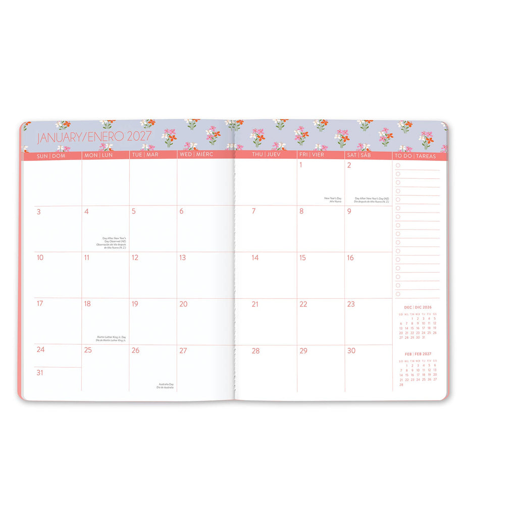 2027 Secret Garden English-Spanish Bilingual Just Right Monthly Planner