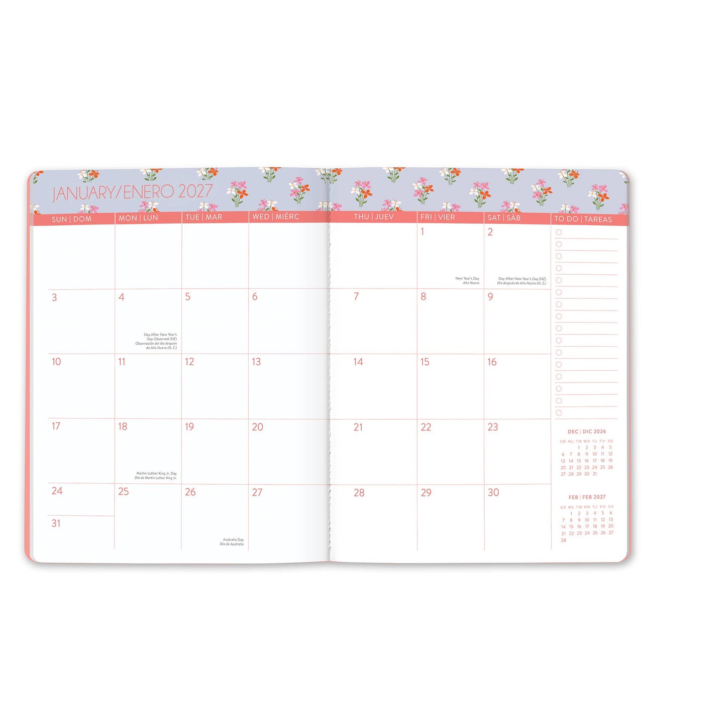 2027 Secret Garden English-Spanish Bilingual Just Right Monthly Planner