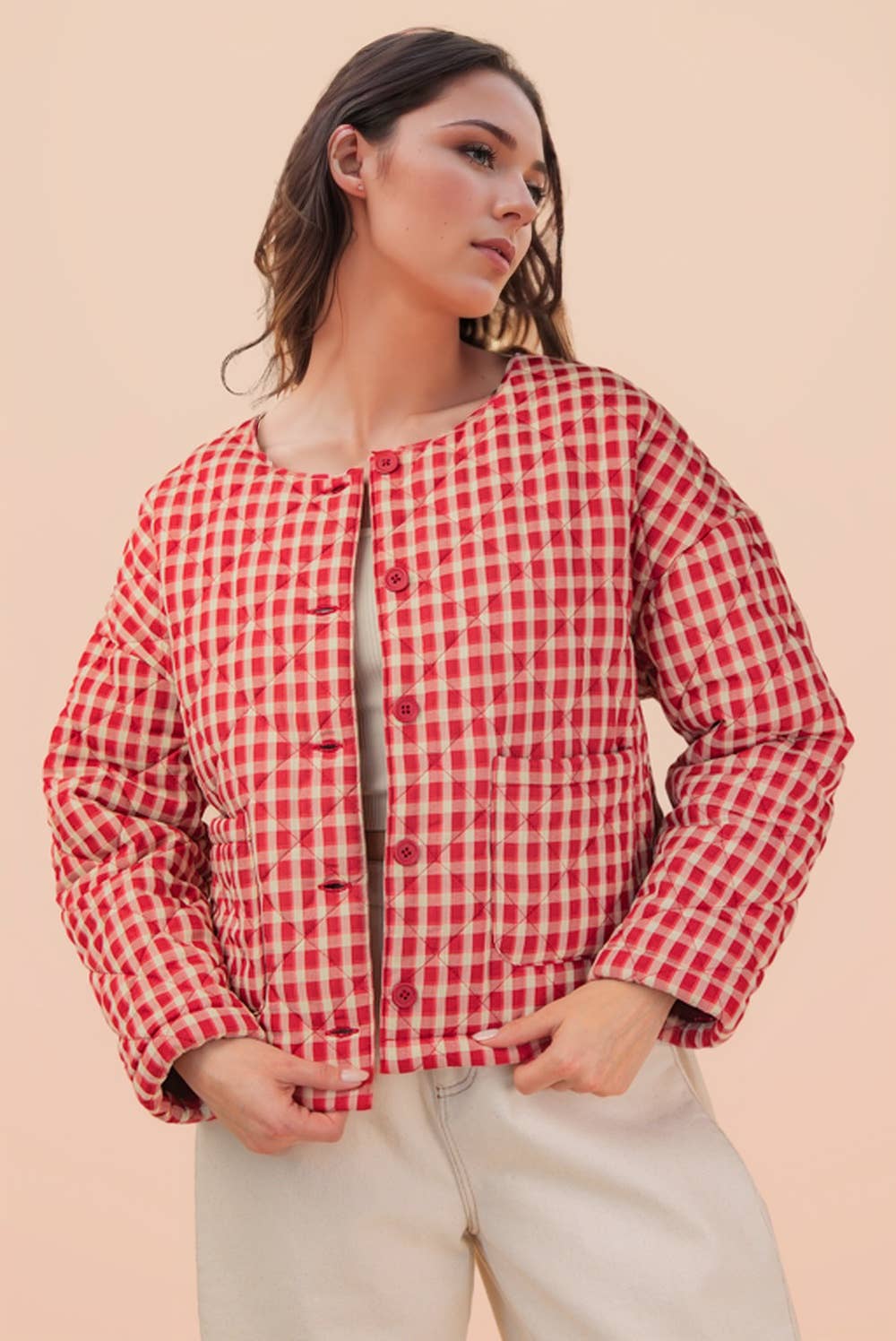 Very J • Gingham Quilt Oversized Casual Jacket
