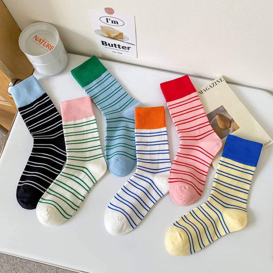 Contrast Stripe Mid-Calf Socks