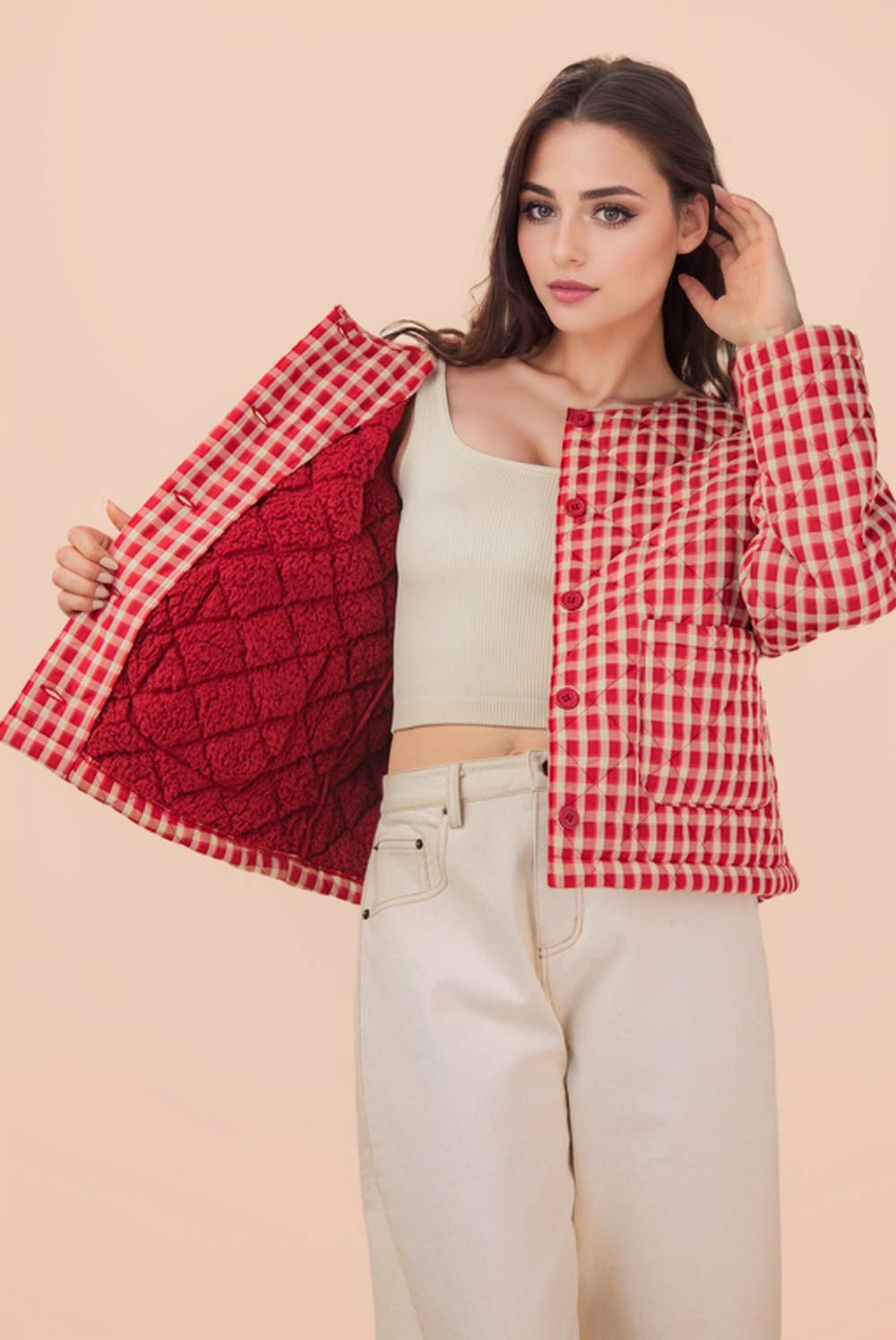 Very J • Gingham Quilt Oversized Casual Jacket