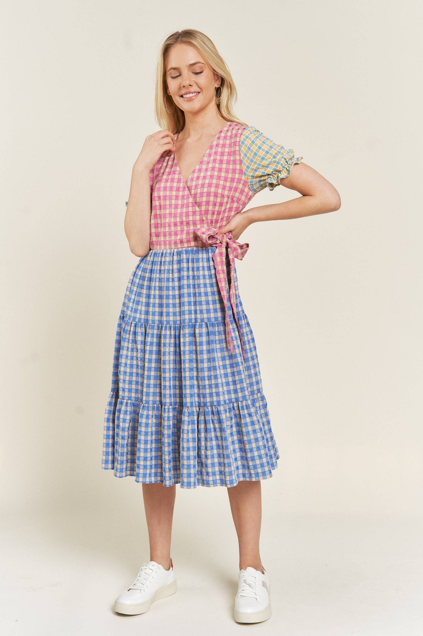 Plus Size, Colorblock Gingham Dress Cottagecore