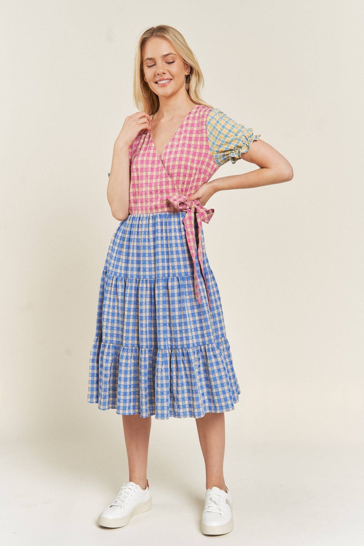 SALE • Plus Size, Colorblock Gingham Dress Cottagecore