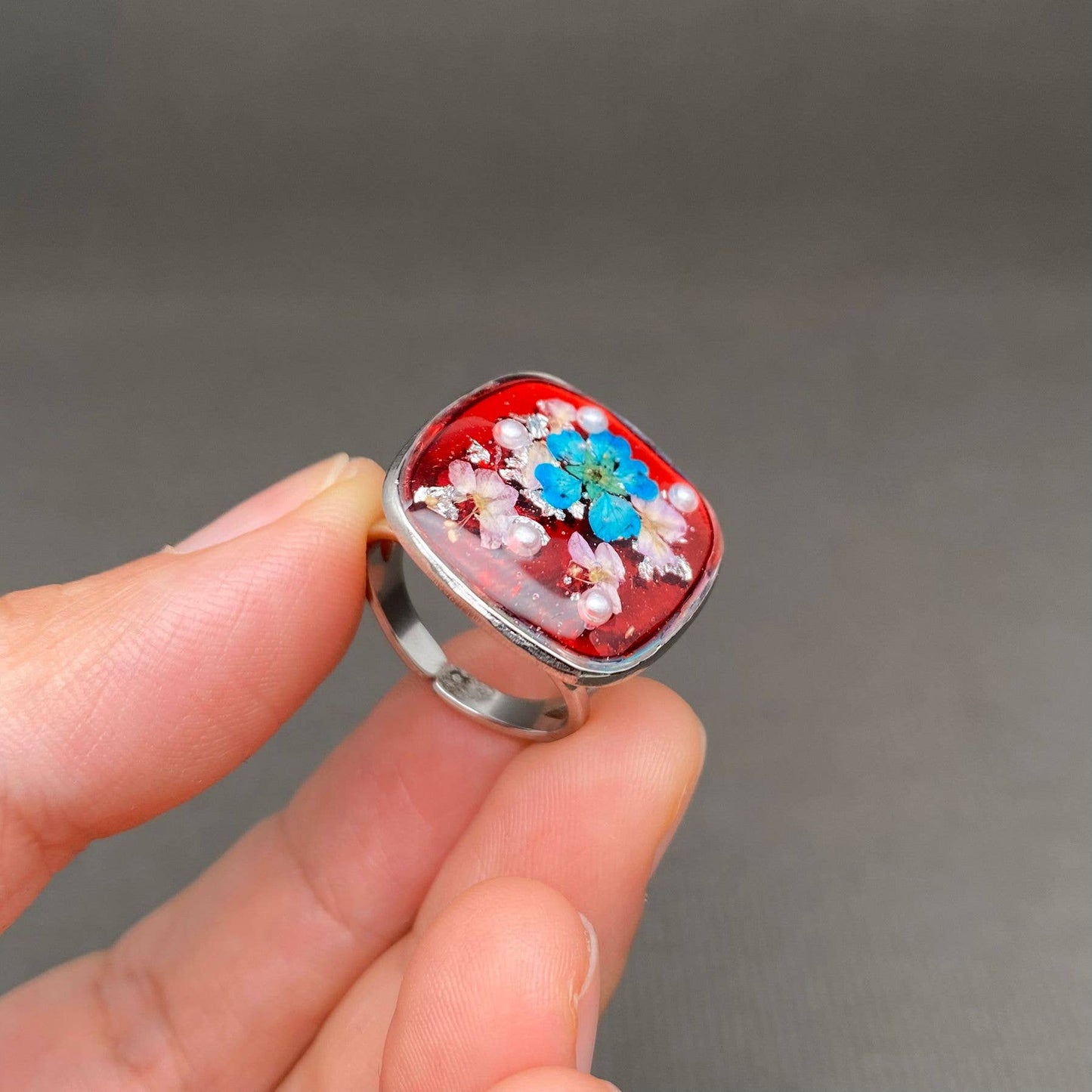 Multiple Styles Dried Flowers Stainless Steel Ring