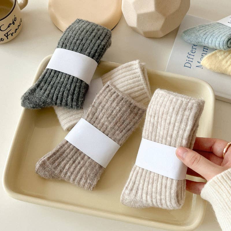 Rufia - 5-Pair Set of Solid Color Wool-Blend Socks