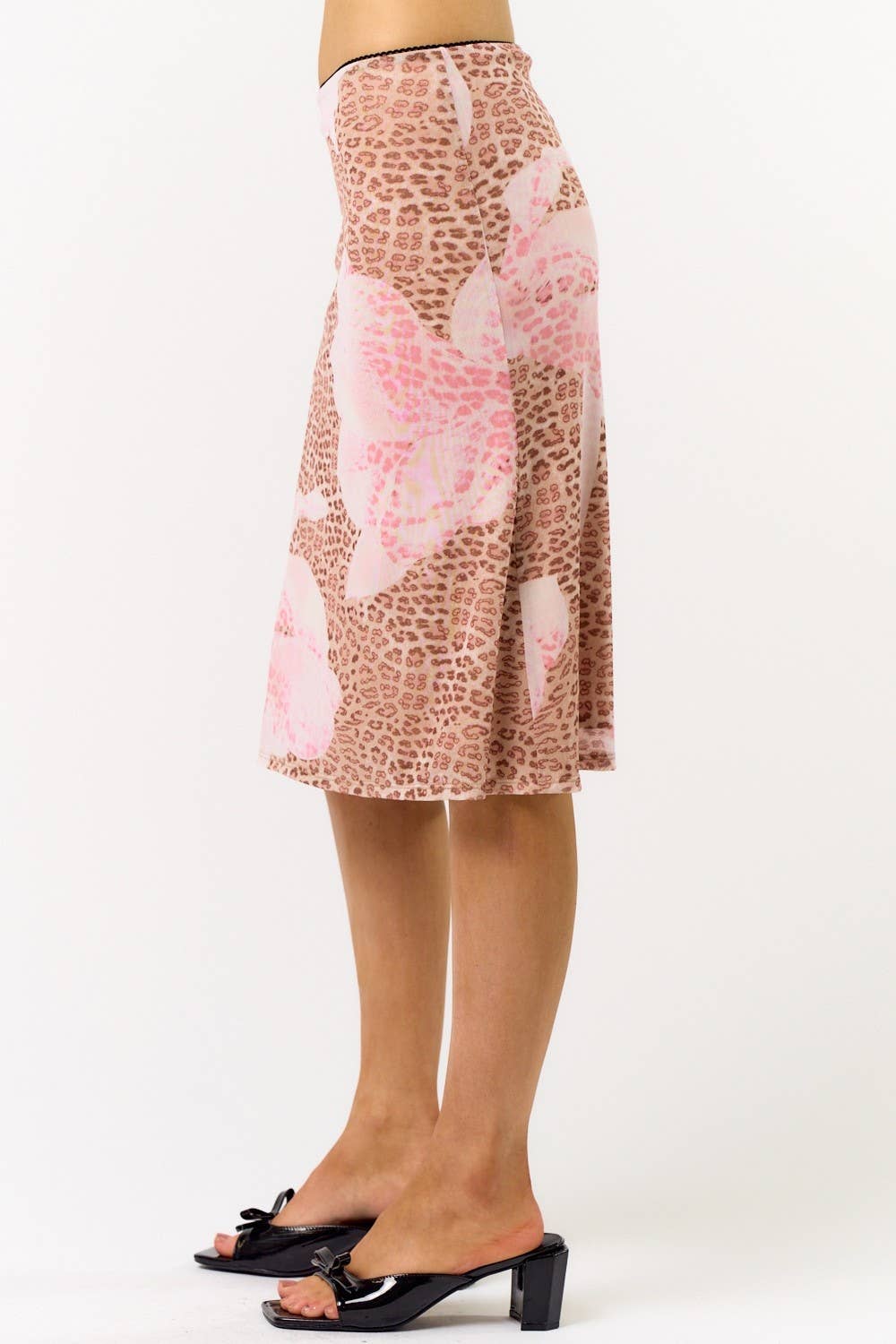 Leopard Floral Y2K Midi Skirt