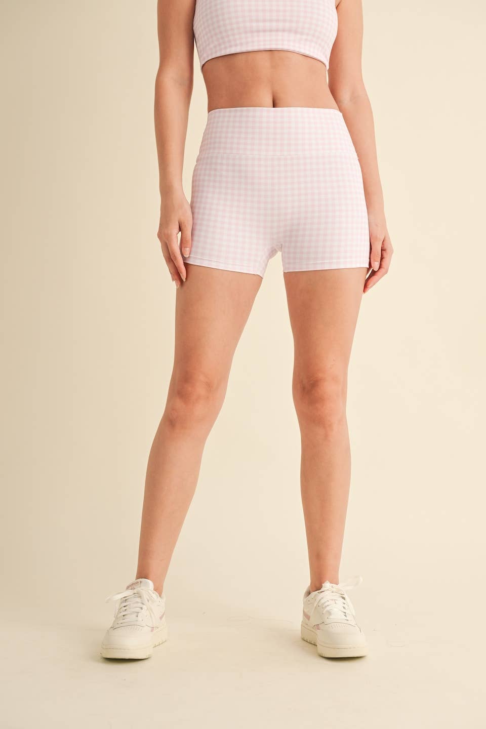 Gingham Print Mid-Rise Mini Shorts
