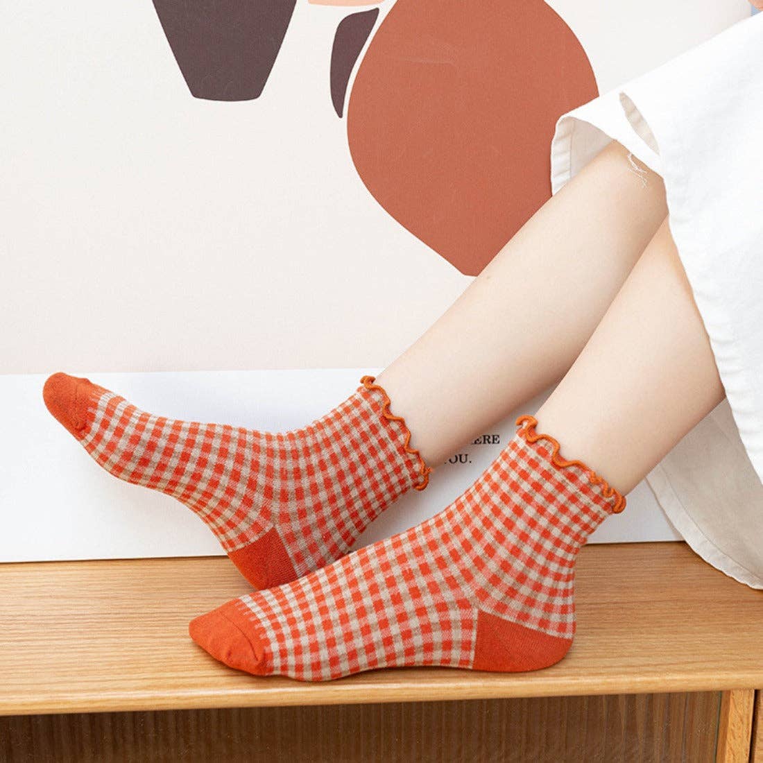 Colorful Check Pattern Lace Socks