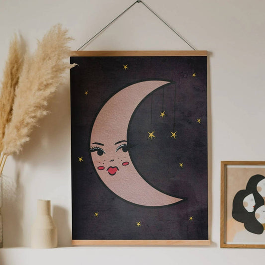 SALE • Molly Illustration • 9” x 12” Print, Pouty Moon