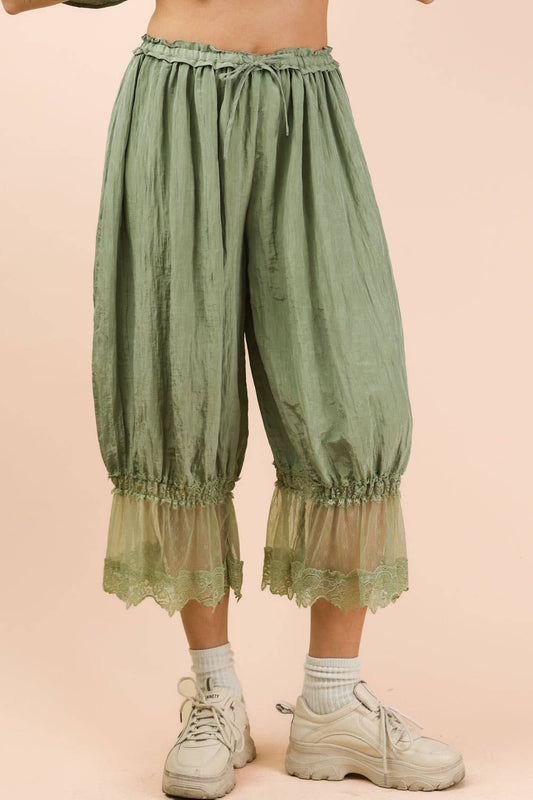 Sage Lace Trim Barrel Cropped Pants