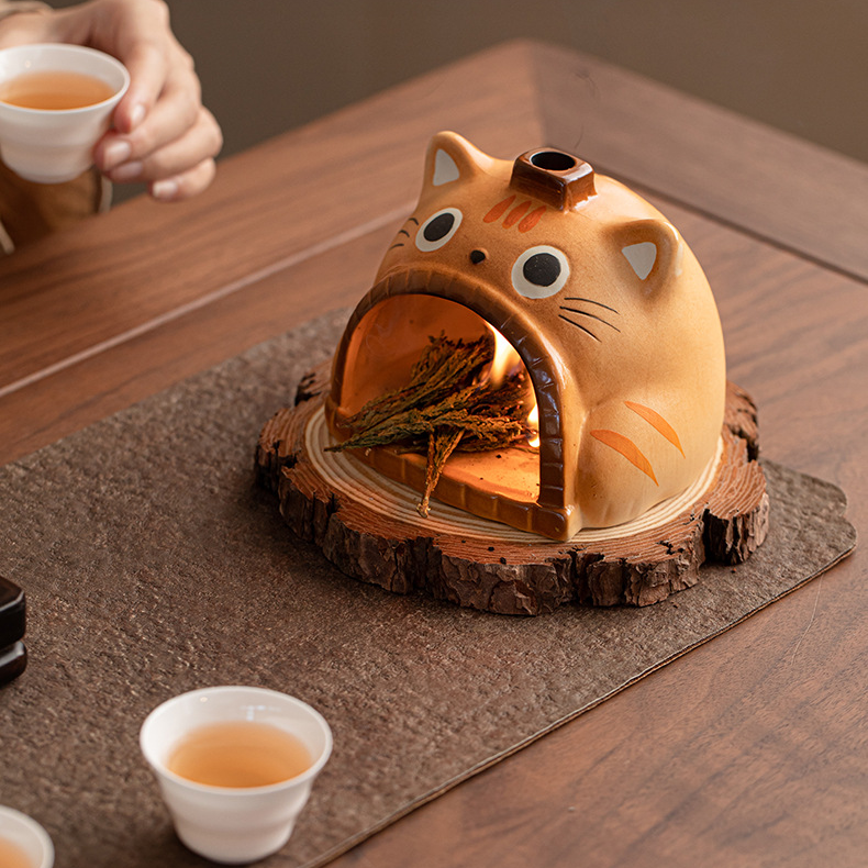 Tabby Cat Aromatherapy Fireplace Incense Burner