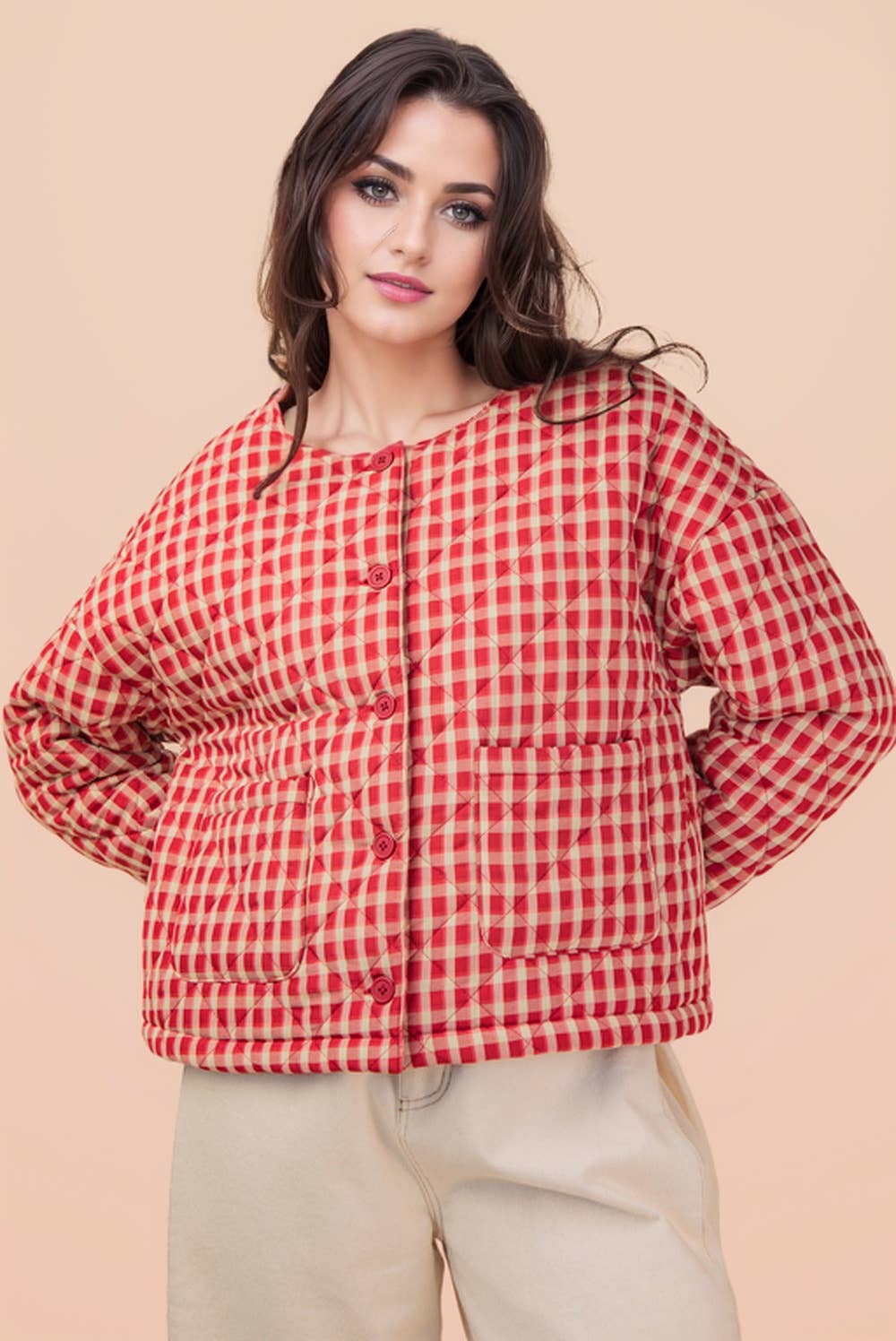 Very J • Gingham Quilt Oversized Casual Jacket
