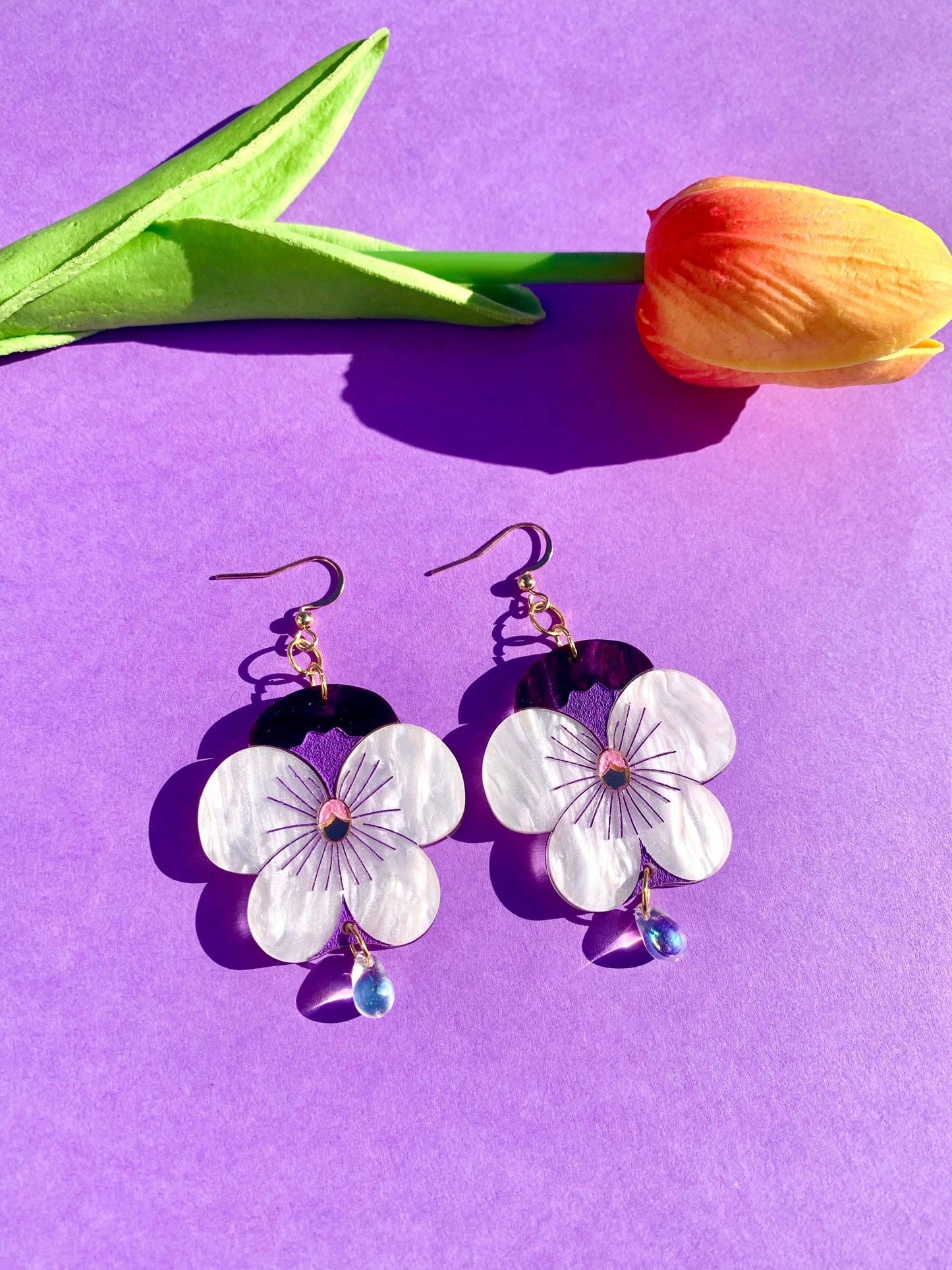 SALE • Not Picasso • Acrylic Earrings, Pansies