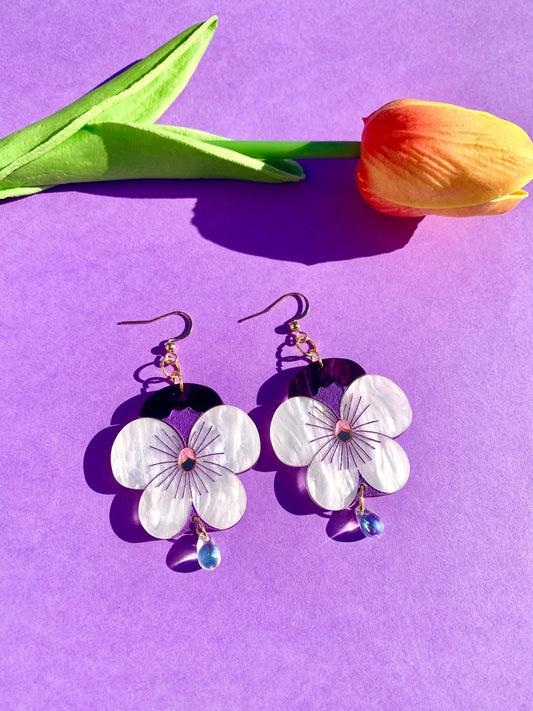 SALE • Not Picasso • Acrylic Earrings, Pansies