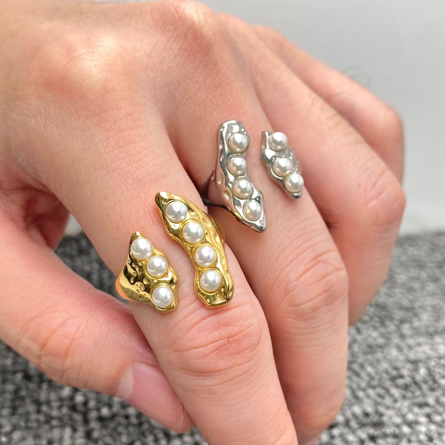 Stainless Steel Silver Color Inlaid Pearl Ring