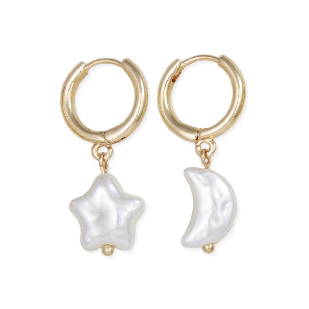 Celestial Pearls Moon Star Gold Color Hoop Earrings