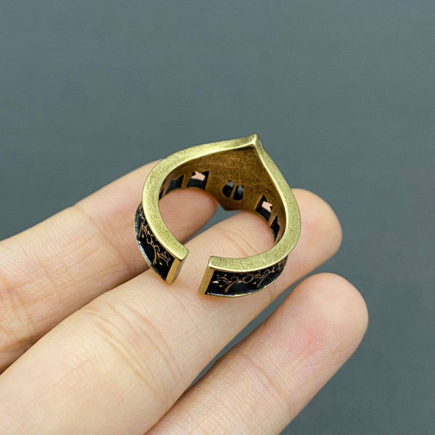 Vintage Gothic Style Castle Ring, Aged Gold Color