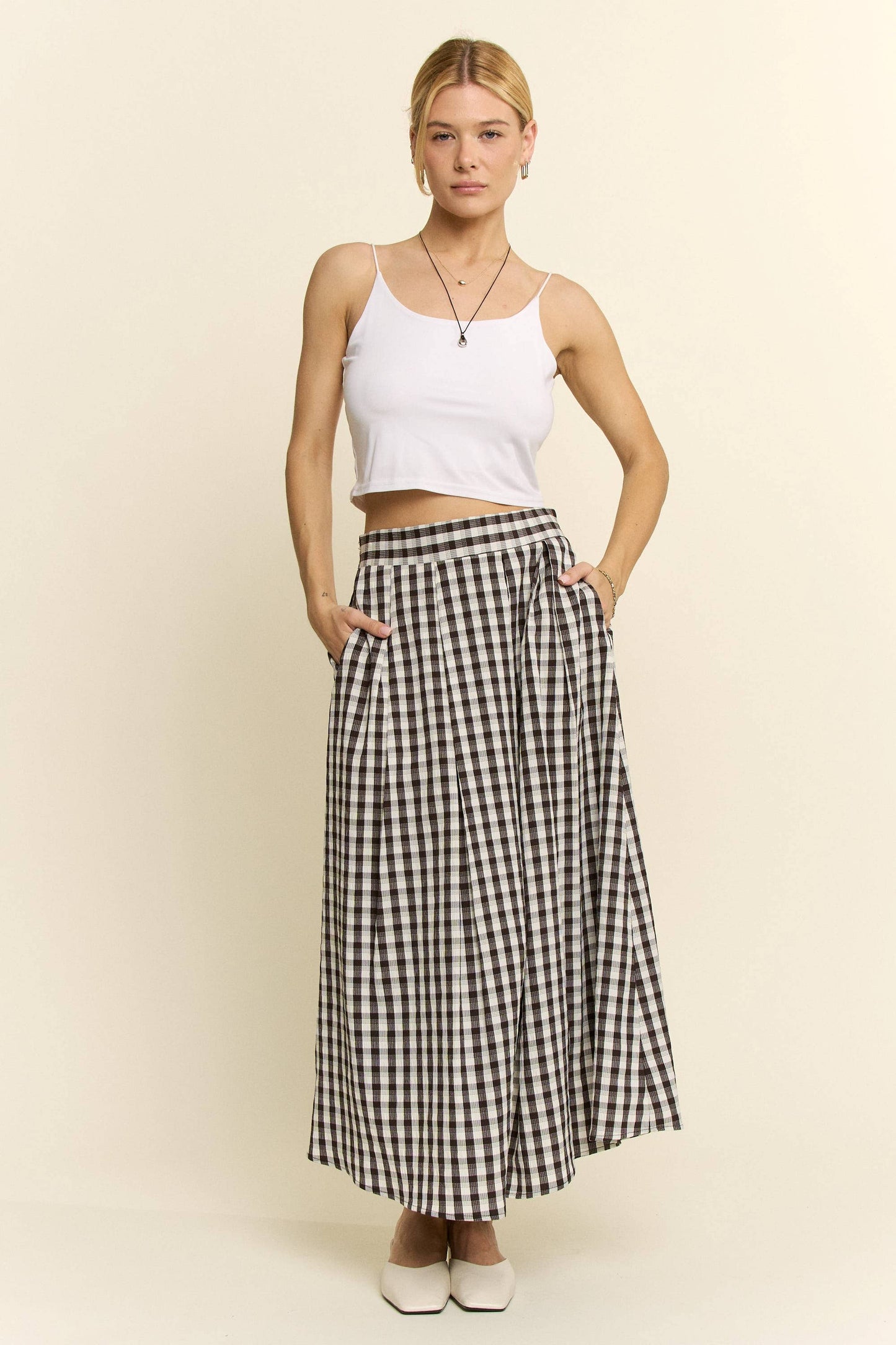 Plus Size, Gingham Midi Skirt, Red & Black Gingham
