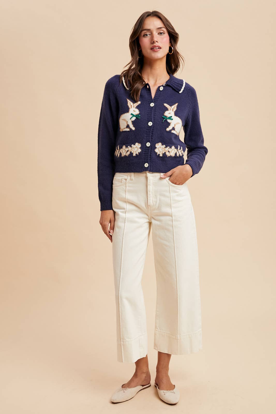 In Loom • Bunny Cottagecore Doll Collar Blue Navy Cardigan