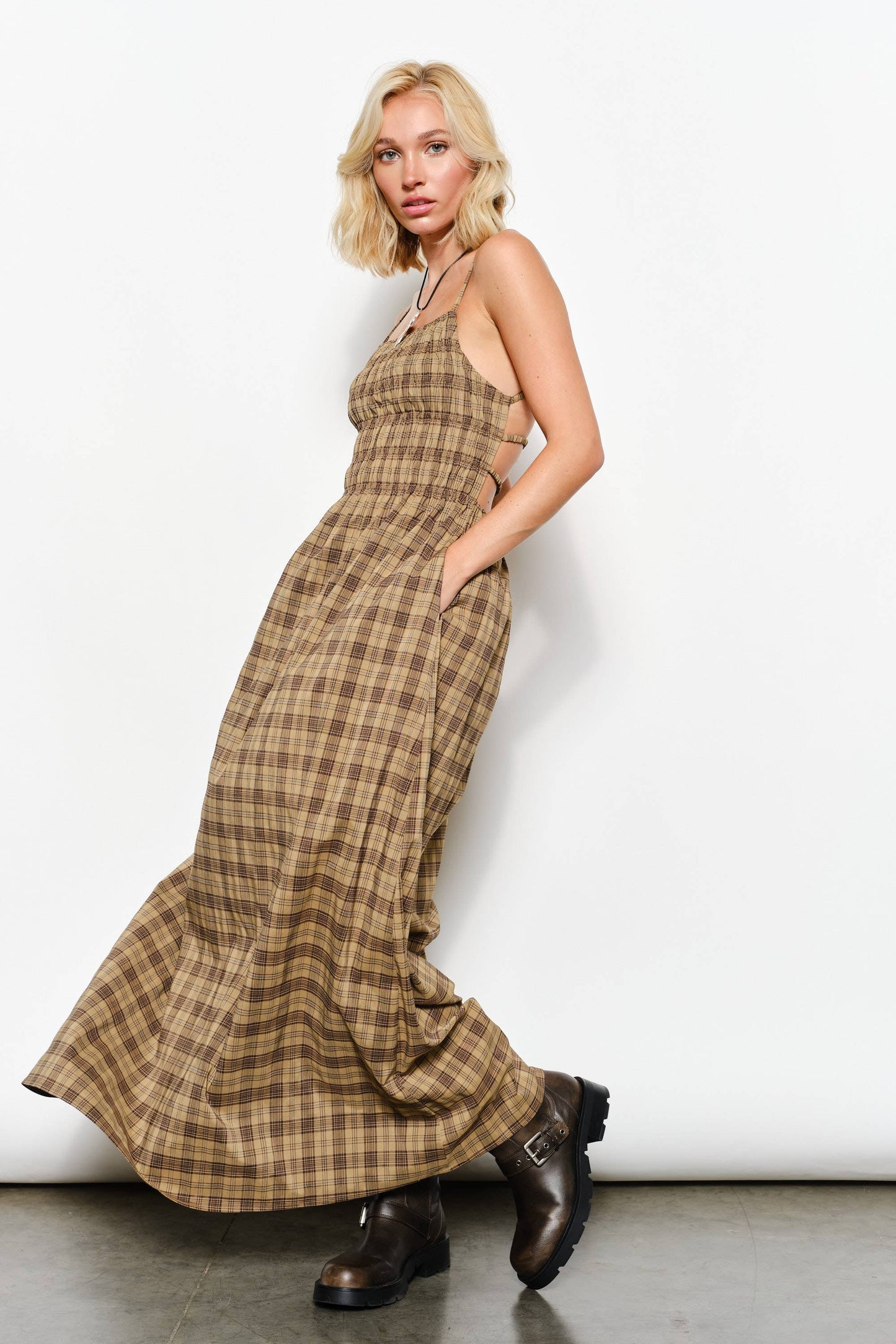Pretty Garbage • Plaid Open Back Maxi Dress “NADIE”