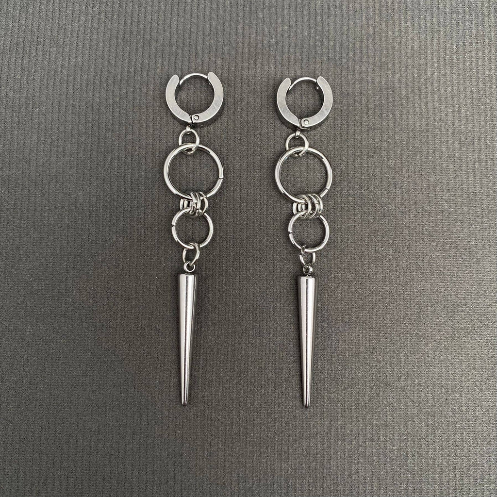 Silver Tone Spike Huggie Earrings