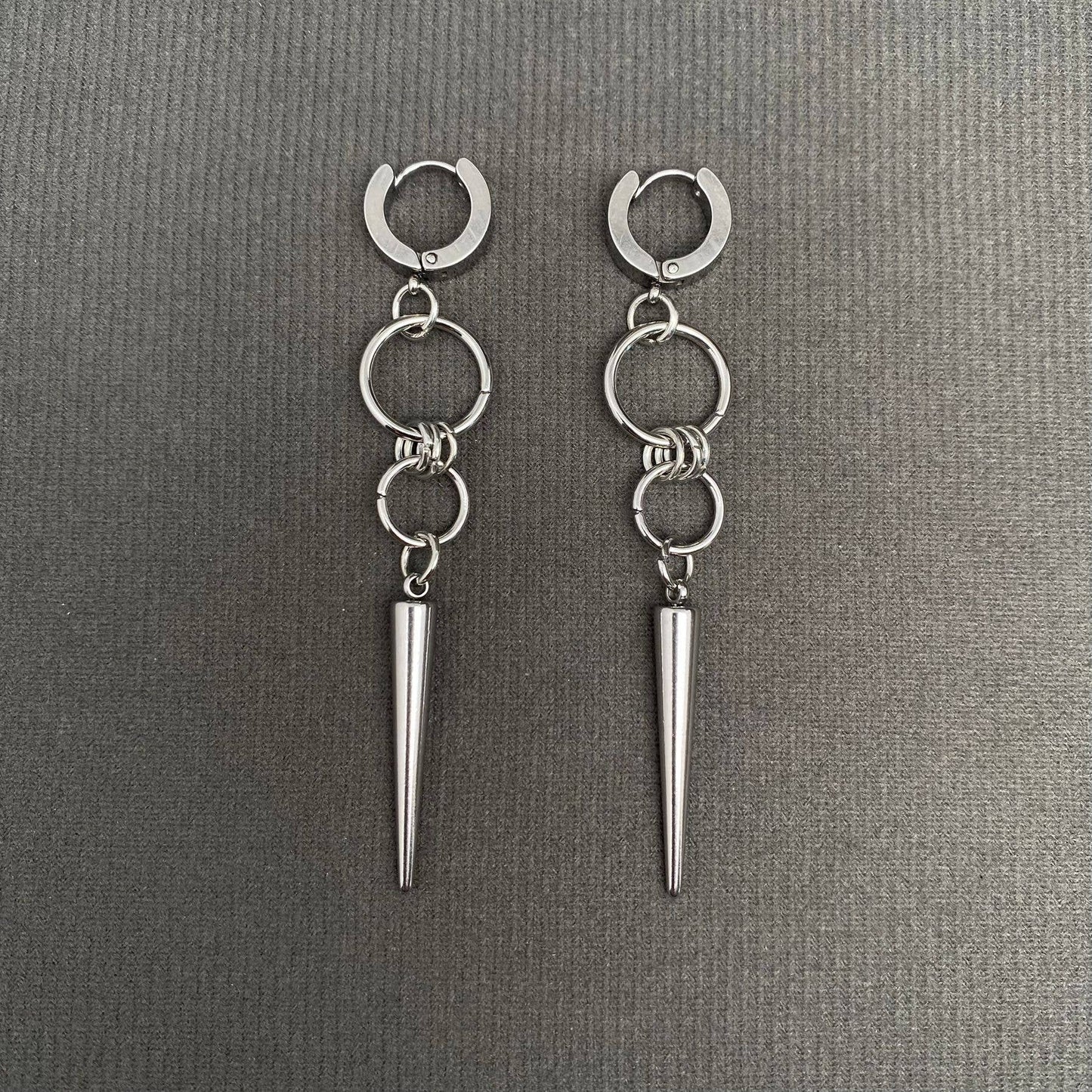 Silver Tone Spike Huggie Earrings