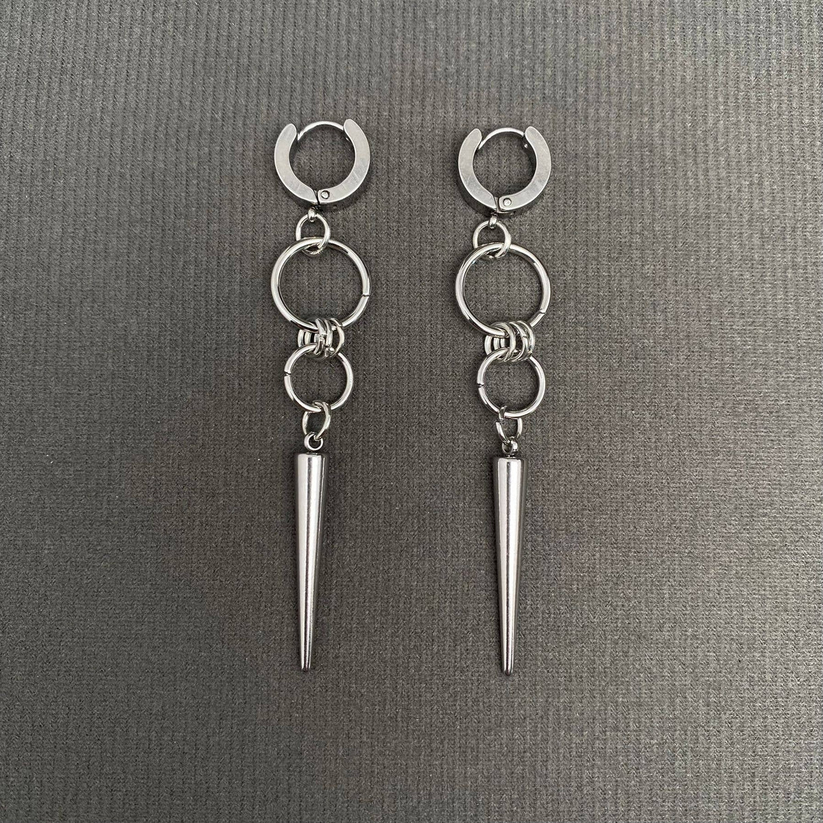 Silver Tone Spike Huggie Earrings