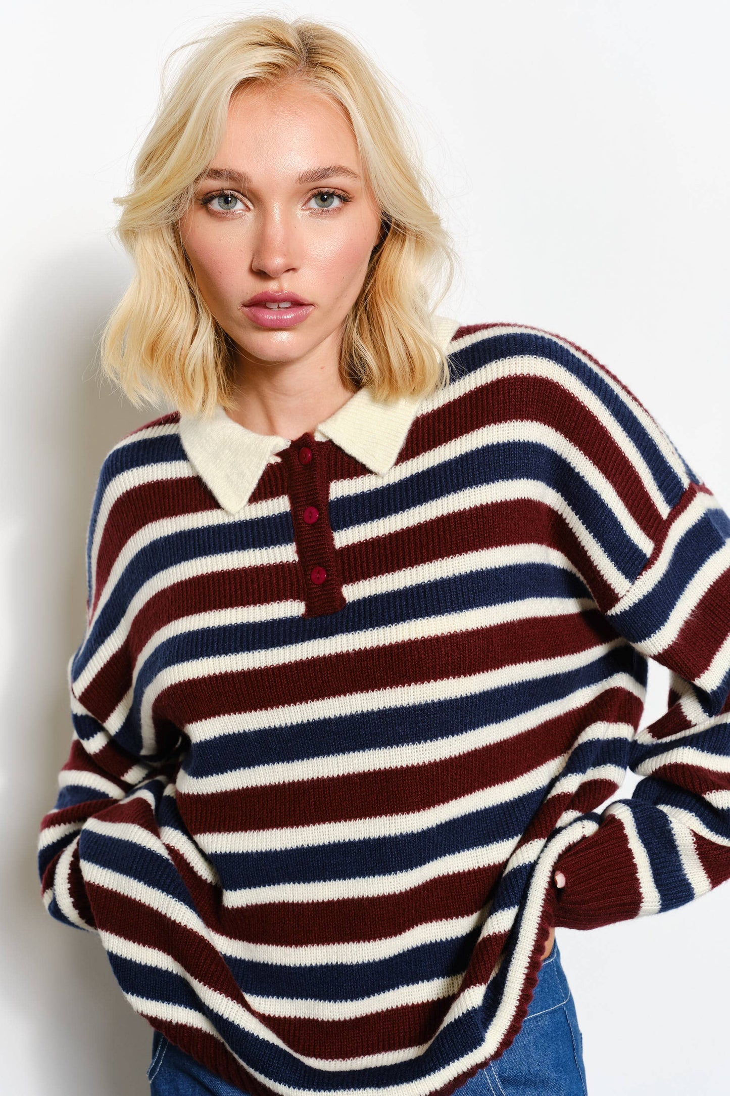Pretty Garbage • Oversized Rugby Striped, Collar Long Sleeve Sweater