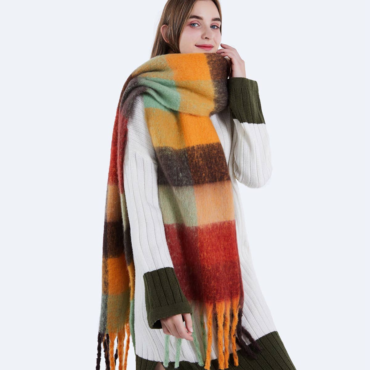 Colorful Mohair Checkered Scarf