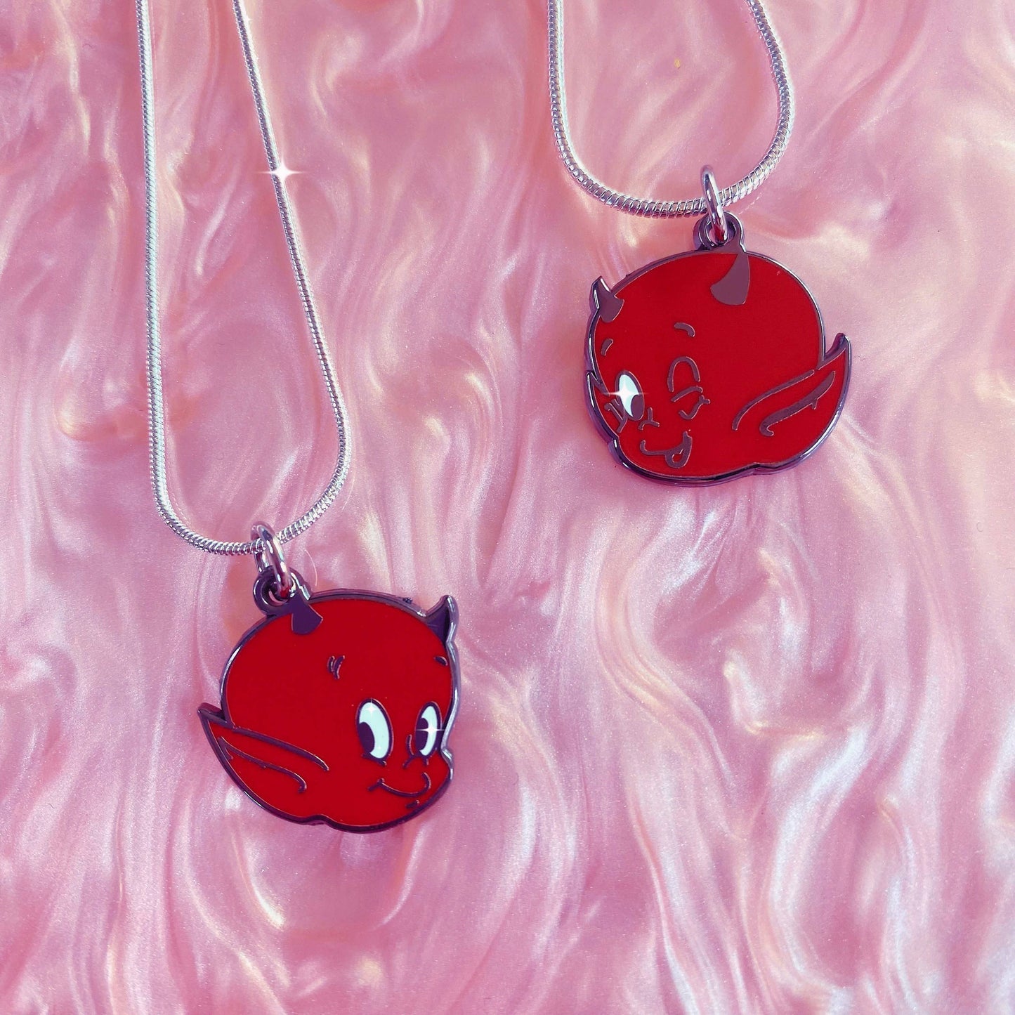 Foolish Fetish • Lil Devil Hot Stuff Enamel Charm Snake Chain Necklace