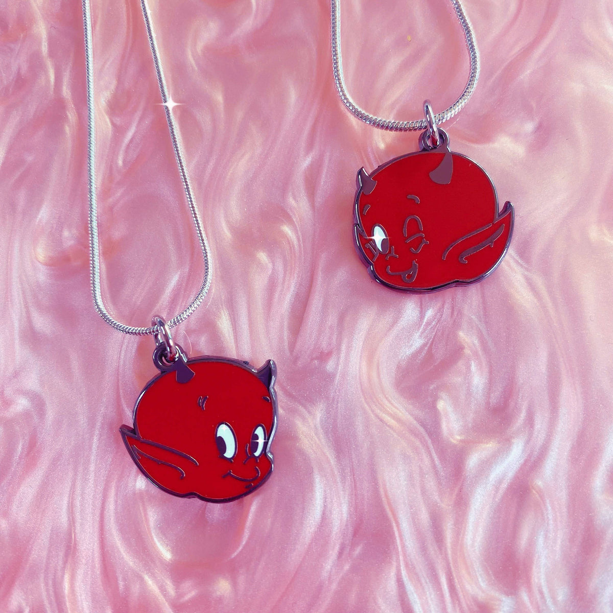 Foolish Fetish • Lil Devil Hot Stuff Enamel Charm Snake Chain Necklace