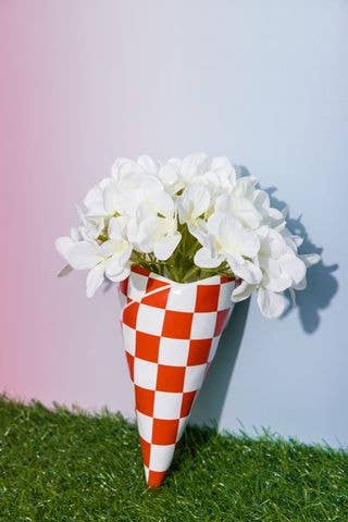 Wall Vase, Checker Bag Ceramic