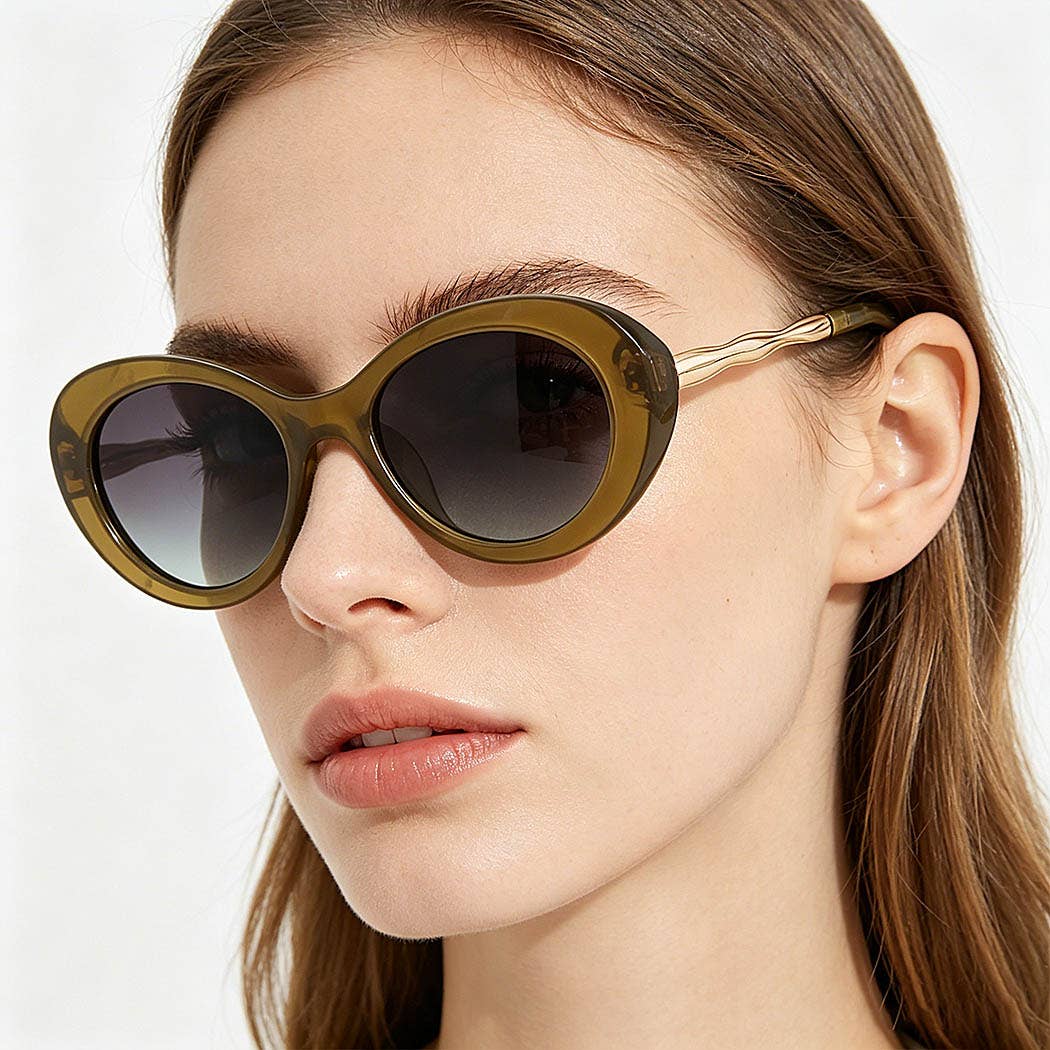 Retro Polished Wavy Round Sunglasses