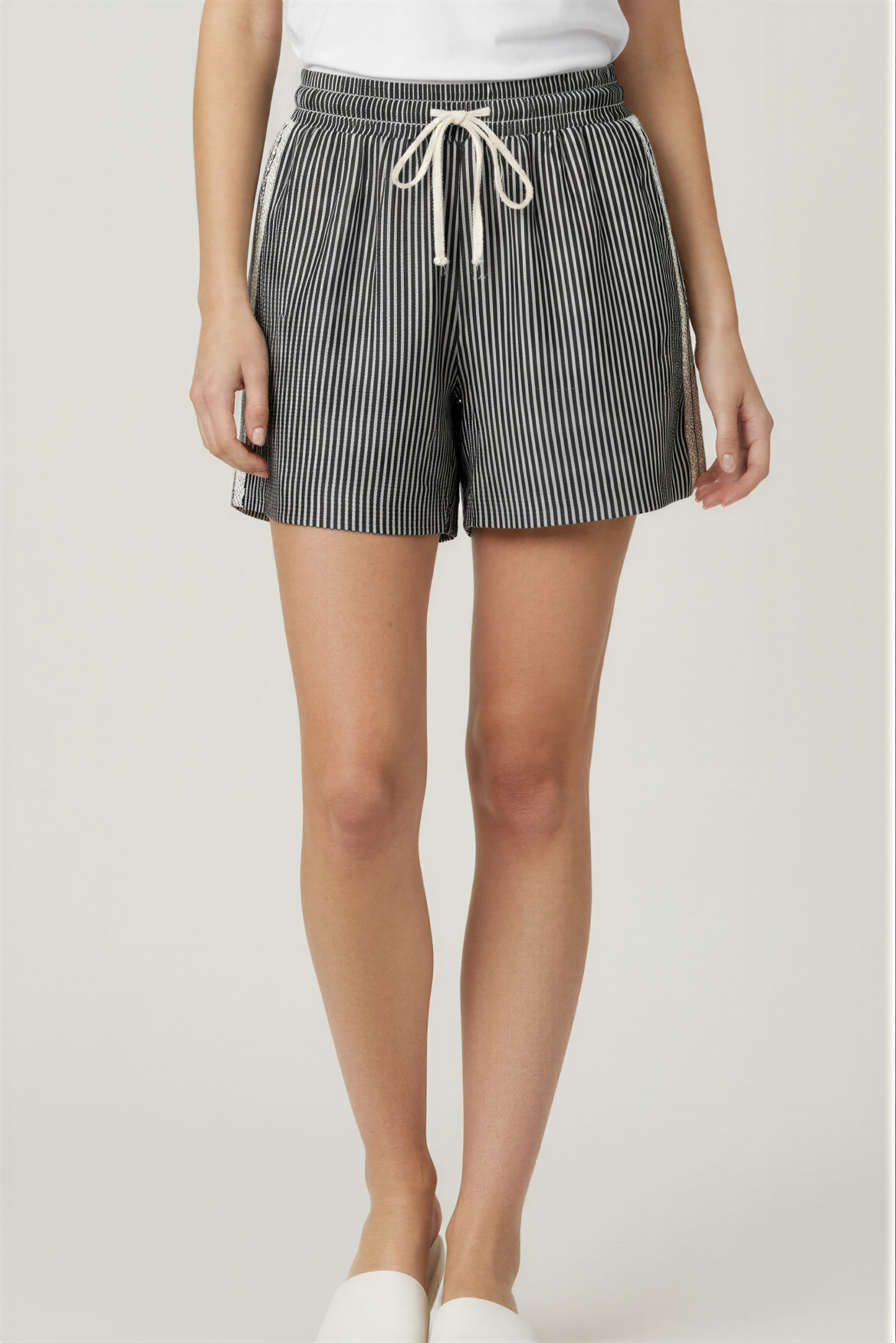 Plus Size, Striped Lace Detail Side Casual Shorts