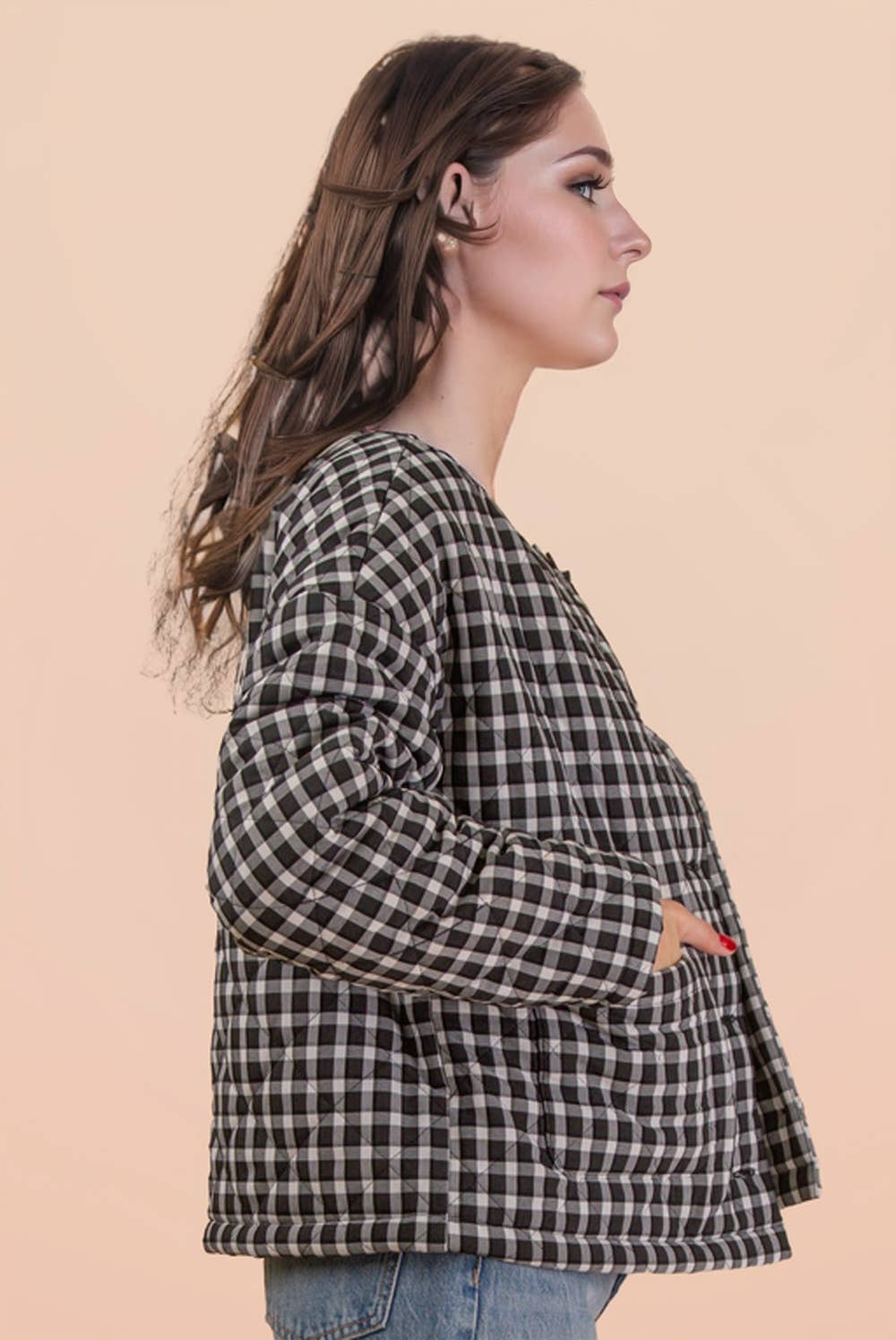 Very J • Gingham Quilt Oversized Casual Jacket