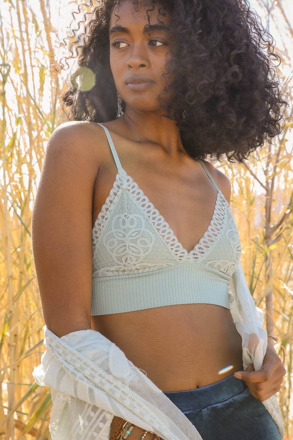 Lace Longline Seamless Bralettes, Sage, Rust