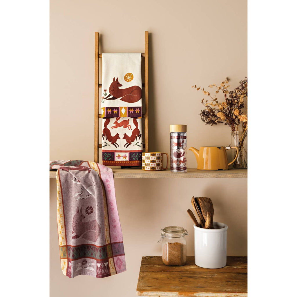 Folktale Wolf Fox Bunny Jacquard Dishtowel