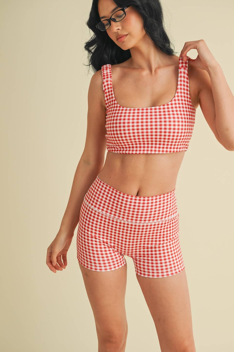 Gingham Print Ruched Bra Top