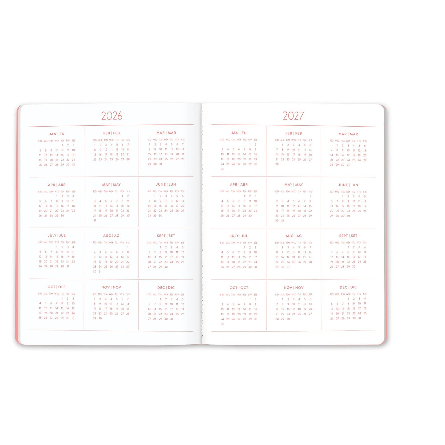 2027 Secret Garden English-Spanish Bilingual Just Right Monthly Planner