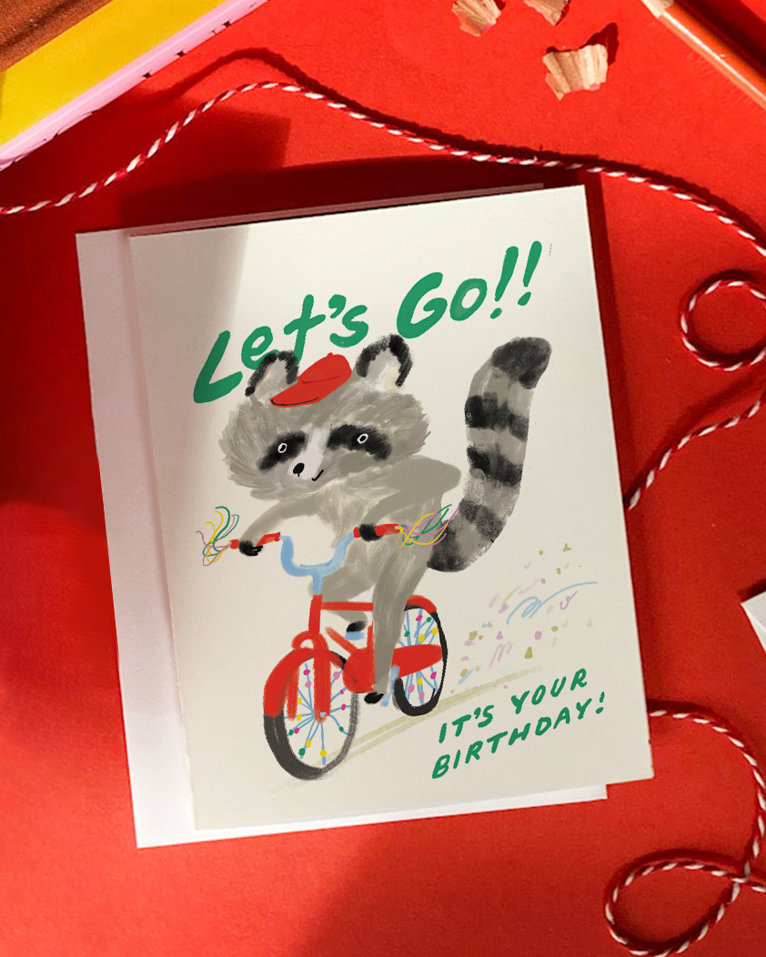 Karen Schipper • Let’s Go Raccoon Birthday Card