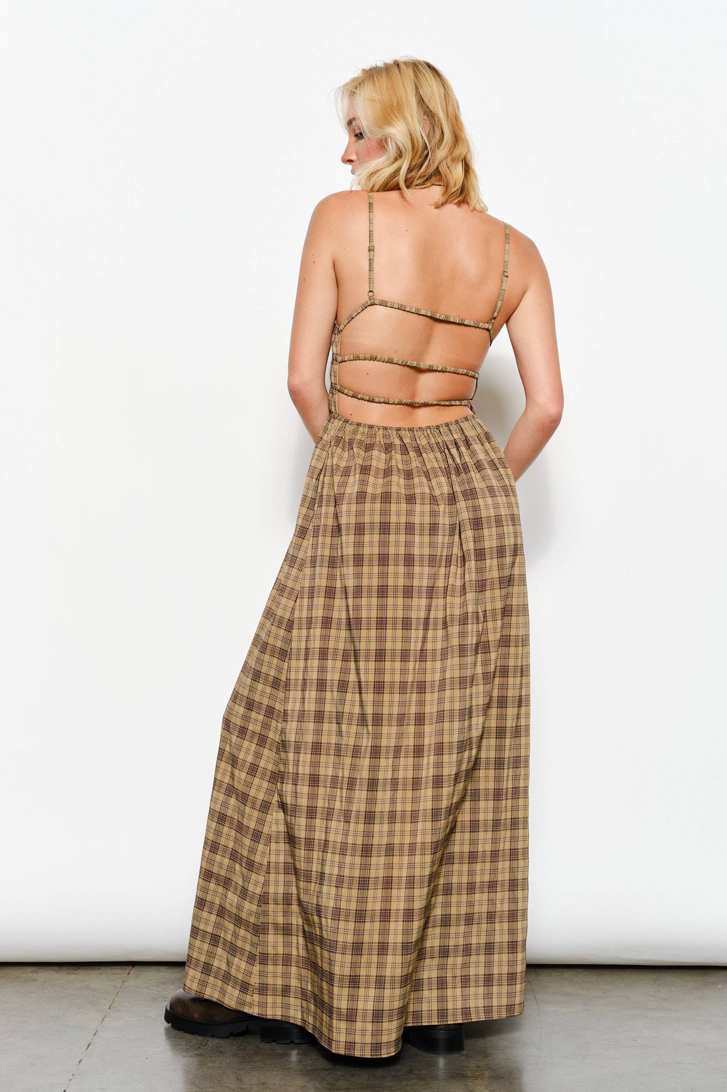Pretty Garbage • Plaid Open Back Maxi Dress “NADIE”