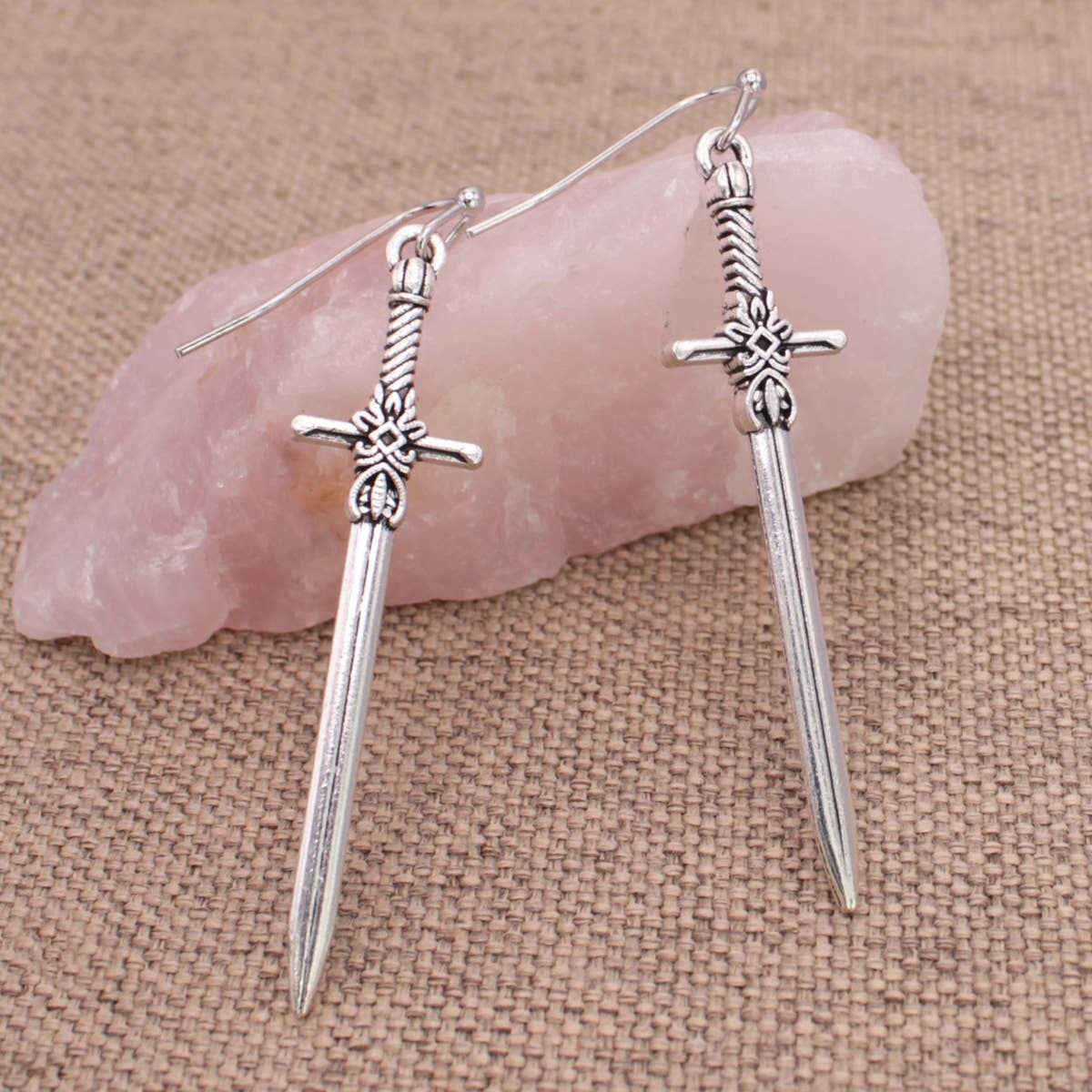 Silver Color Sword Dangle Earrings