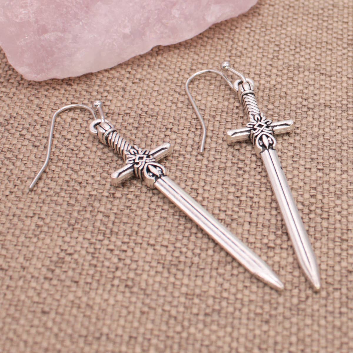 Silver Color Sword Dangle Earrings