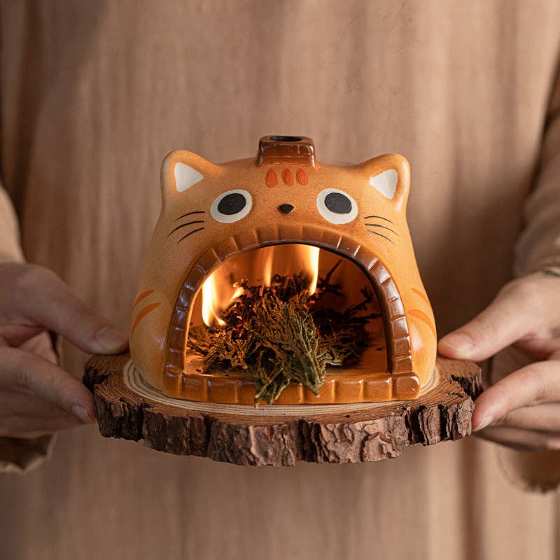 Tabby Cat Aromatherapy Fireplace Incense Burner