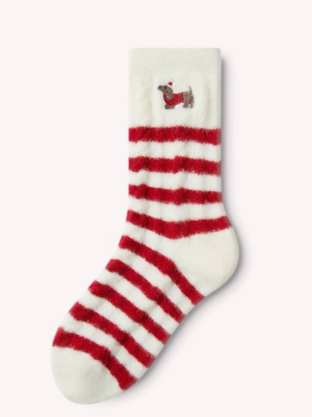 Red & White Fuzzy Holiday Vibe Mid-Calf Socks